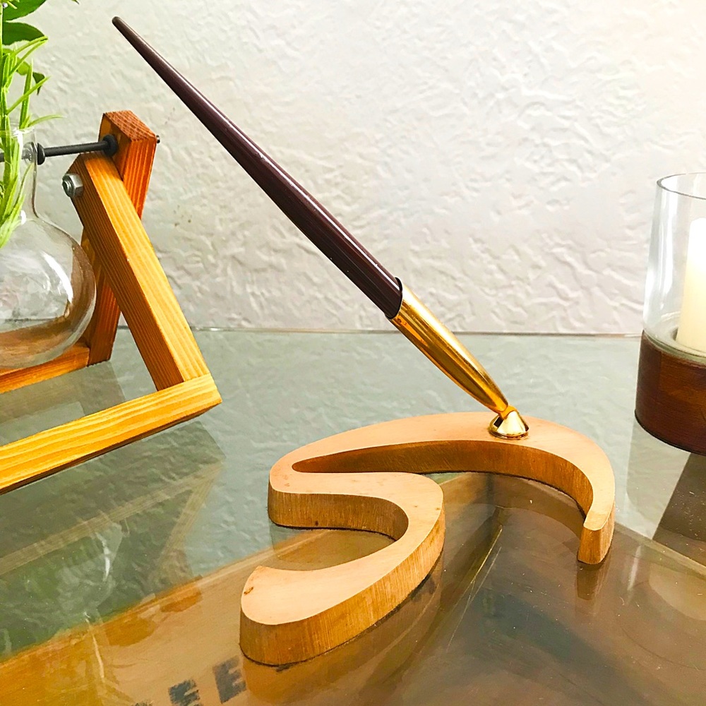 Stylish Midcentury Vintage Pen Holder Paperweight MCM 50s 60s Mad Men